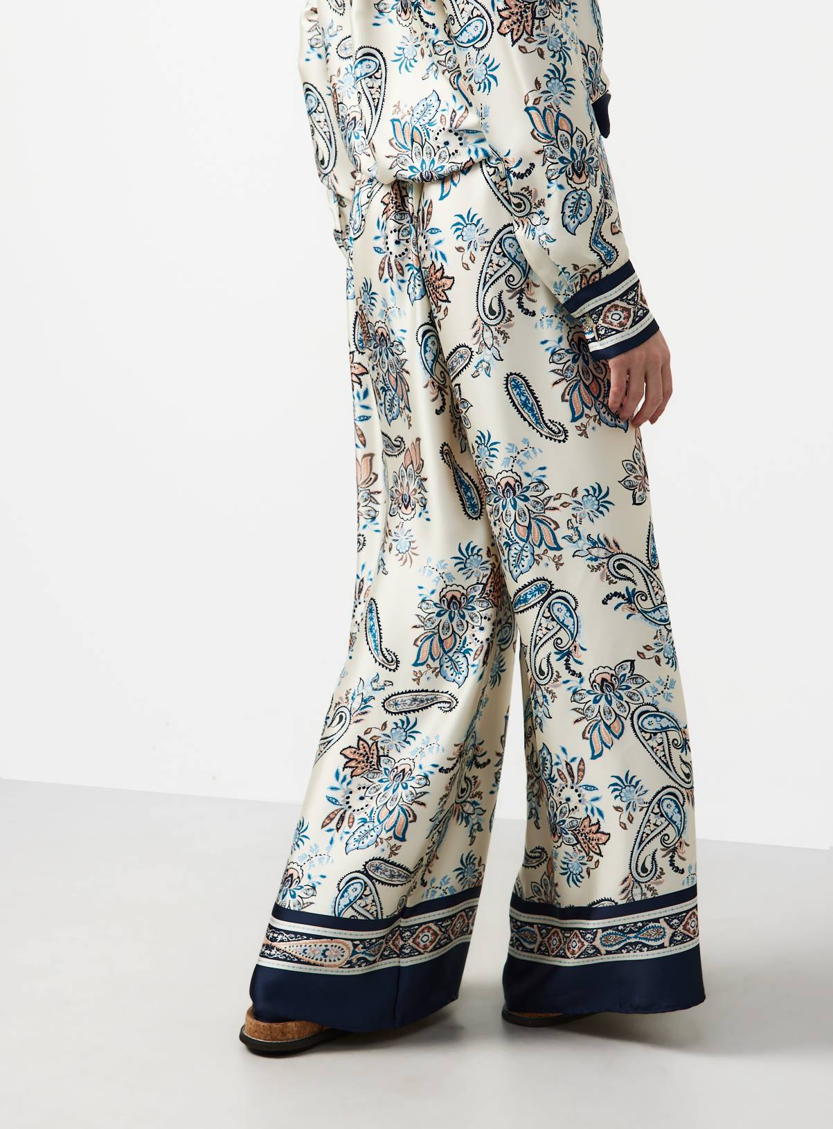 Cream Paisley Scarf Print Wide Leg Co-ord Trousers 8 - Image 4